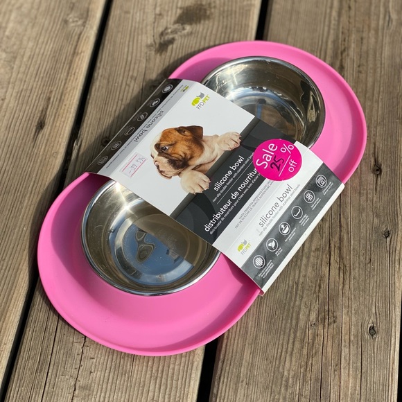 Fou Fou Dog Silicone Dog/Cat Bowls PINK - Picture 3 of 4
